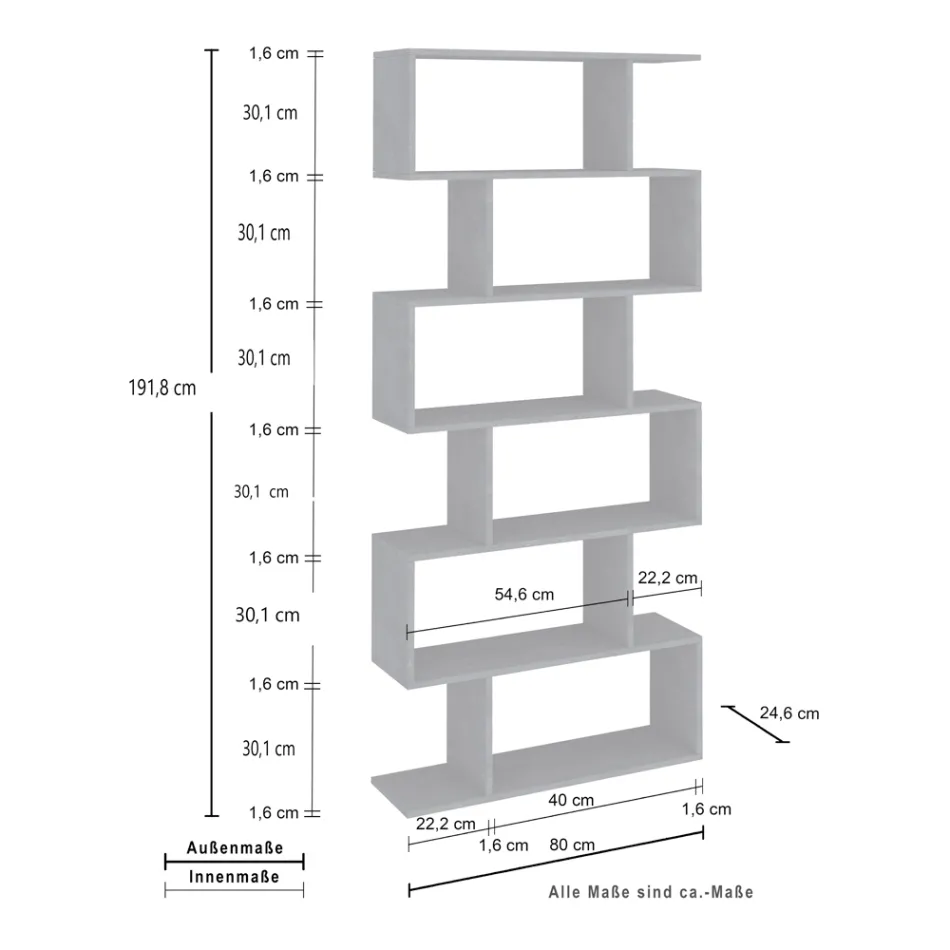 Vertical Design Wall Bookcase Living Room in Wood 3 Finishes - Minetta Viadurini