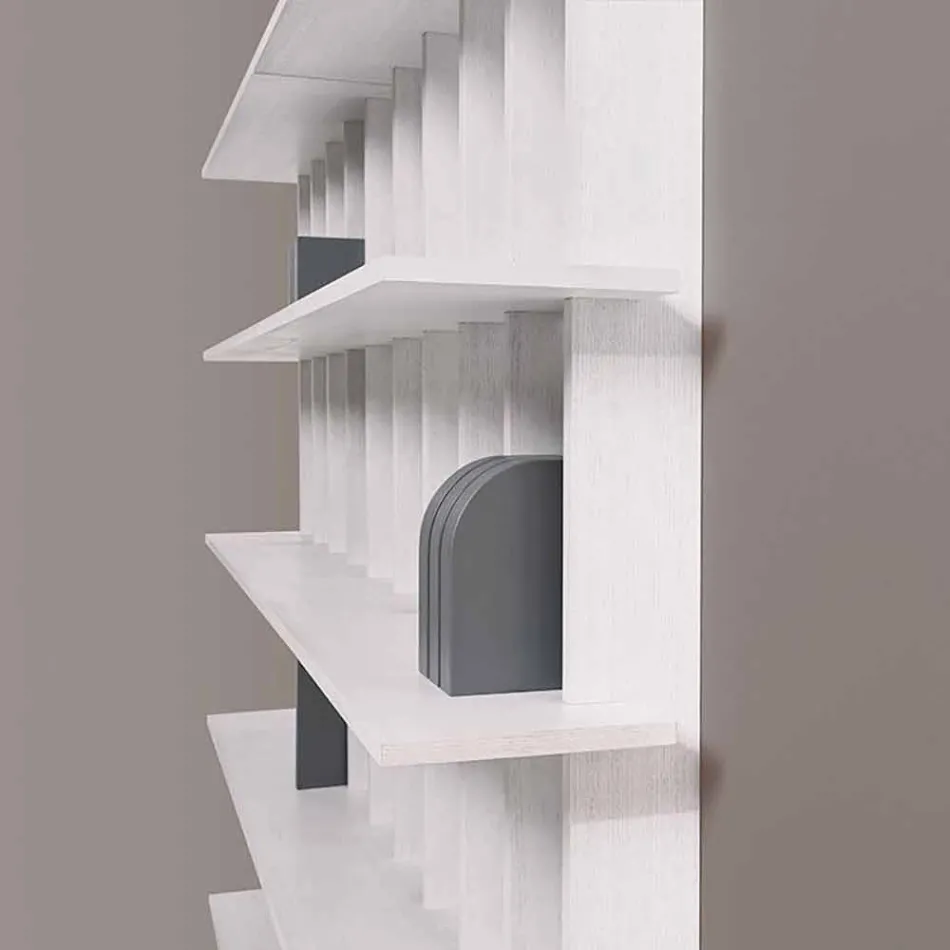 Shabby Chic Wall Bookcase in Design White Ash Wood - Babele Viadurini