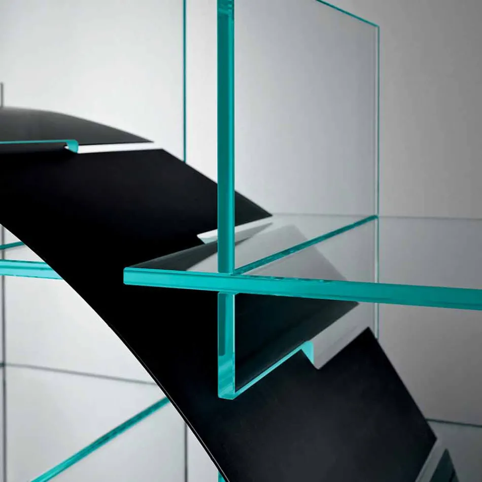 Freestanding Circle Bookcase in Extraclear Glass and Brushed Black - Marco Viadurini