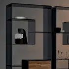 Bookcase in Smoked Glass with Canaletto Walnut Wood Drawer Italian Design - Linzy Viadurini