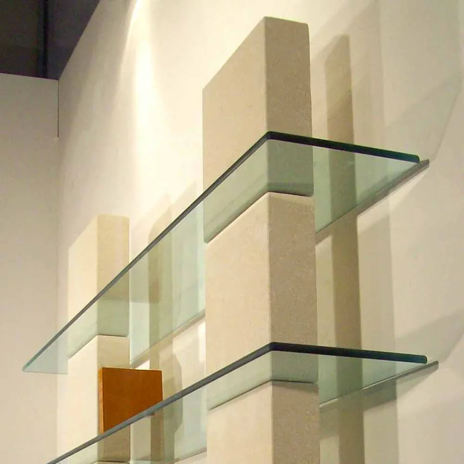 Contemporary modular stone and crystal bookcase by Poplia Viadurini