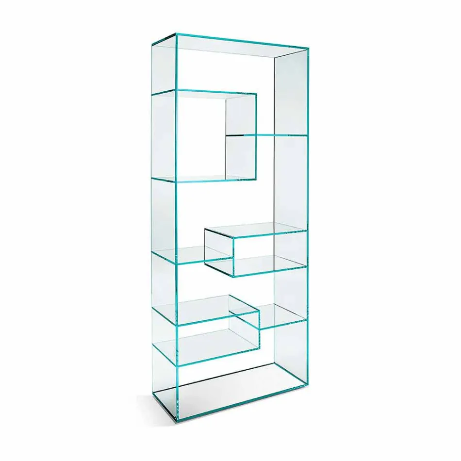 Double Extra-clear Glass Living Room Bookcase with or without Drawers - Linzy Viadurini