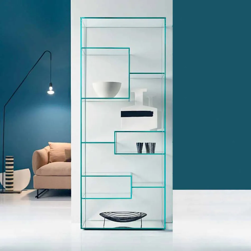 Double Extra-clear Glass Living Room Bookcase with or without Drawers - Linzy Viadurini