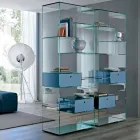 Double Extra-clear Glass Living Room Bookcase with or without Drawers - Linzy Viadurini