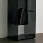 Single Column Bookcase in Extra-clear or Smoked Glass for Living Room - Linzy Viadurini