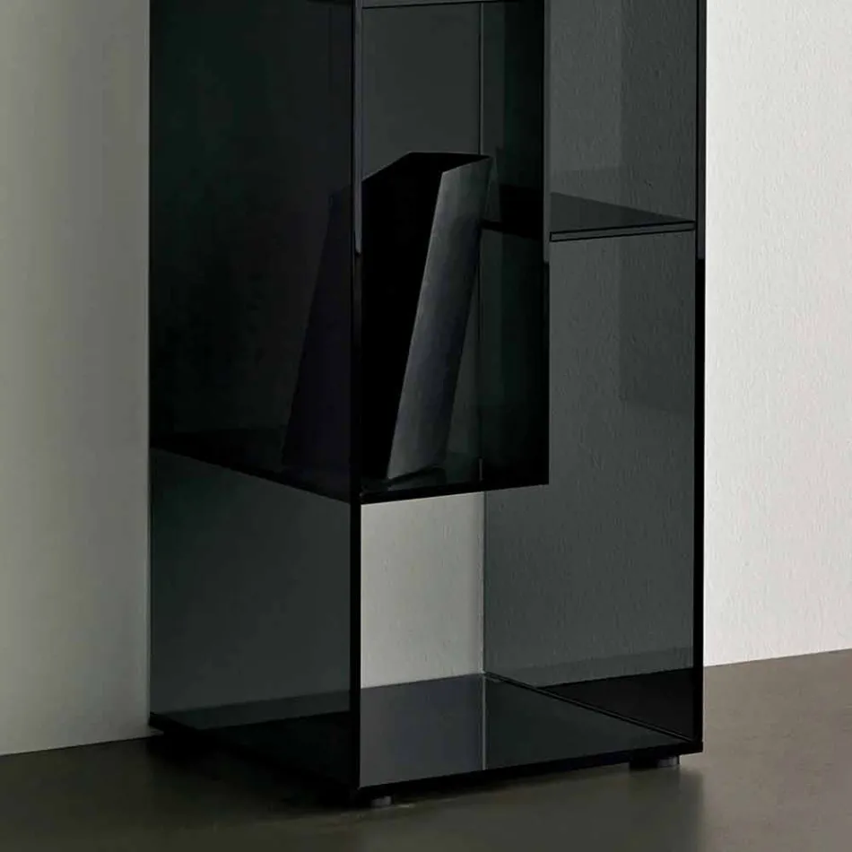 Single Column Bookcase in Extra-clear or Smoked Glass for Living Room - Linzy Viadurini