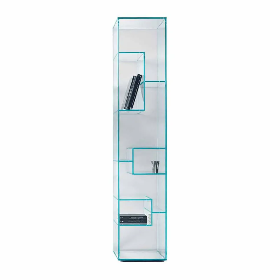 Single Column Bookcase in Extra-clear or Smoked Glass for Living Room - Linzy Viadurini