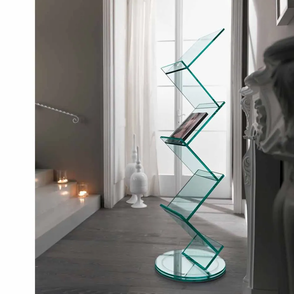 Vertical Bookcase in Transparent Glass for Freestanding Living Room - Brugo Viadurini