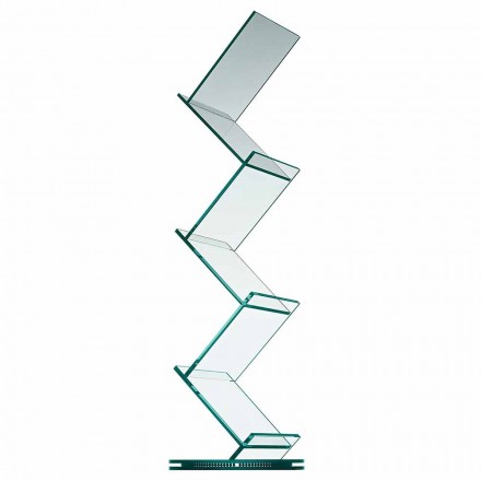 Vertical Bookcase in Transparent Glass for Freestanding Living Room - Brugo Viadurini