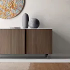 Sideboard with 2 Doors for Living Room, in Ecological Wood and Metal Top in Marble - Brown Viadurini