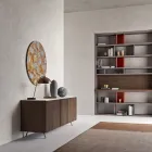 Sideboard with 2 Doors for Living Room, in Ecological Wood and Metal Top in Marble - Brown Viadurini