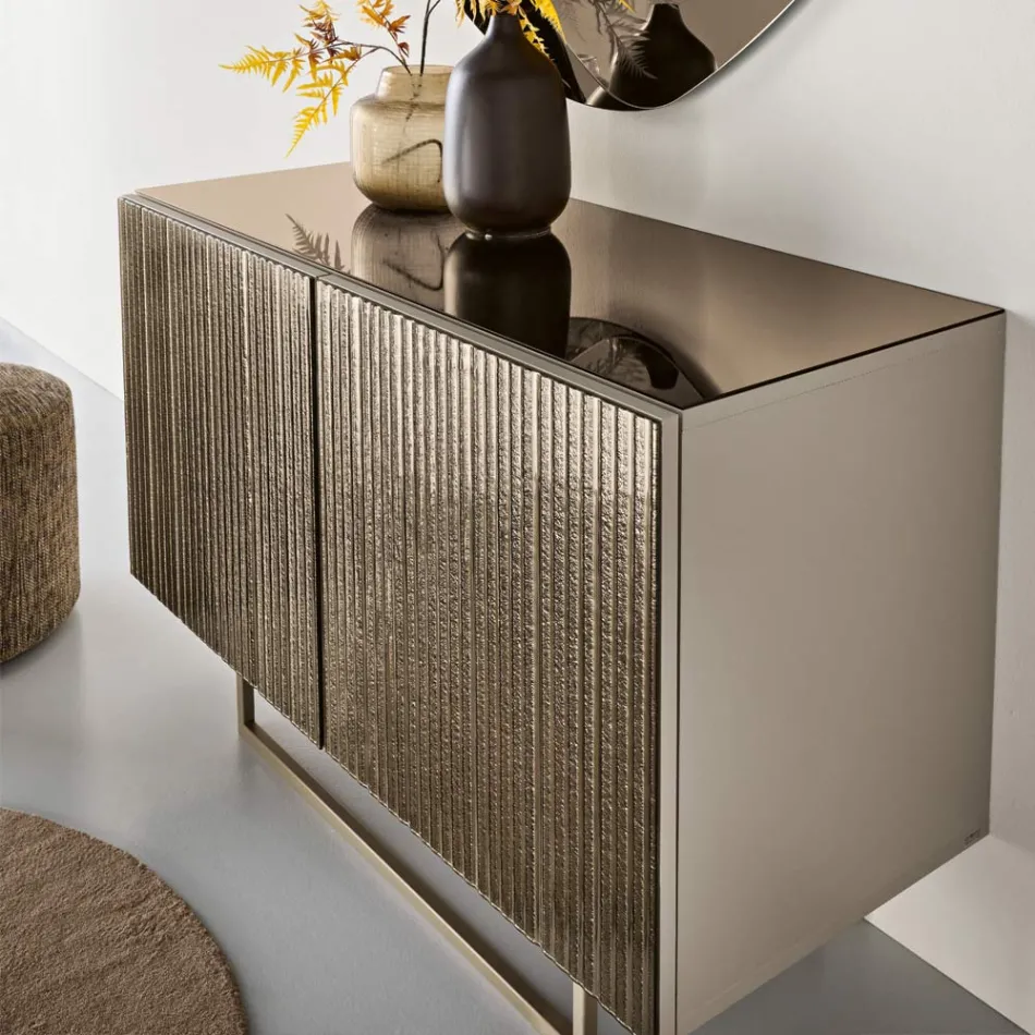 Two-Door Sideboard in Melamine Coated with Ribbed Glass Made in Italy - Ninfa Viadurini