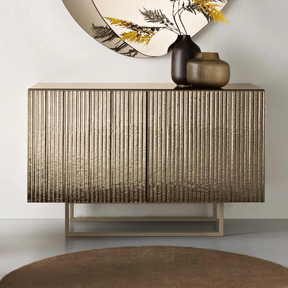 Two-Door Sideboard in Melamine Coated with Ribbed Glass Made in Italy - Ninfa Viadurini