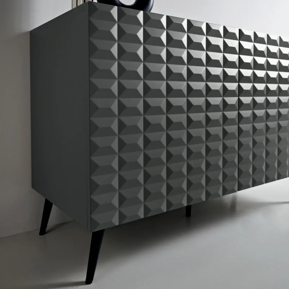 Sideboard with 2 Doors in MDF Covered in Lacquered PVC Made in Italy - Dorotea Viadurini