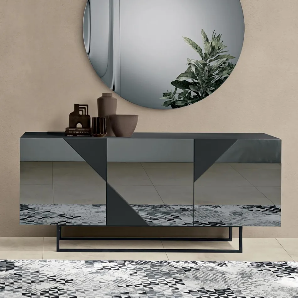 Sideboard with 3 Lacquered MDF Doors Covered in Mirror Glass - Diletta Viadurini
