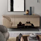Sideboard with 3 Mirrored Glass Doors and Metal Base - Eleonora Viadurini