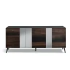 Sideboard with 3 Oak Veneer Doors and Mirror Inserts - Enrica Viadurini