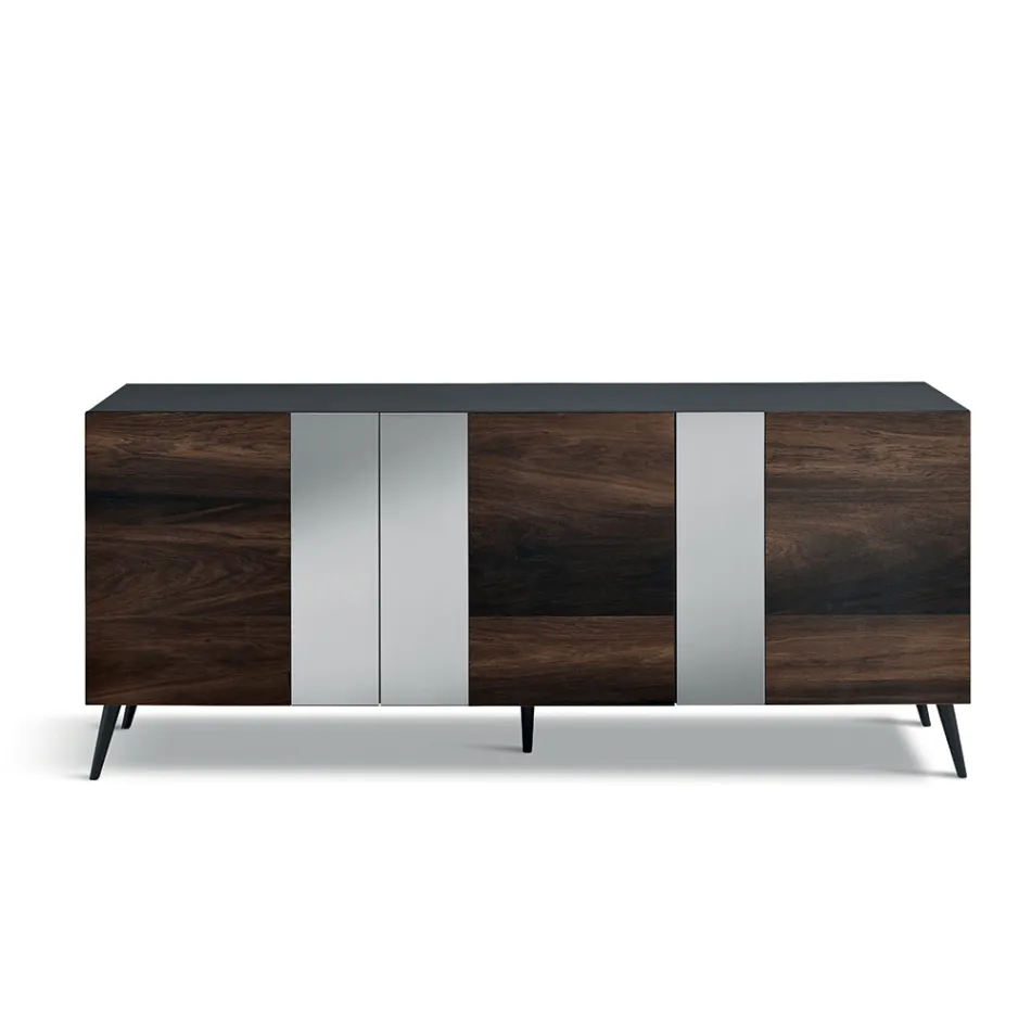 Sideboard with 3 Oak Veneer Doors and Mirror Inserts - Enrica Viadurini