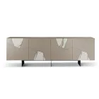 Sideboard with 4 Doors in Lacquered MDF with Pantograph and Marble Effect Glass Inserts - Danila Viadurini