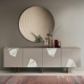 Sideboard with 4 Doors in Lacquered Pantographed MDF and Marble-Effect Glass Inserts - Danila