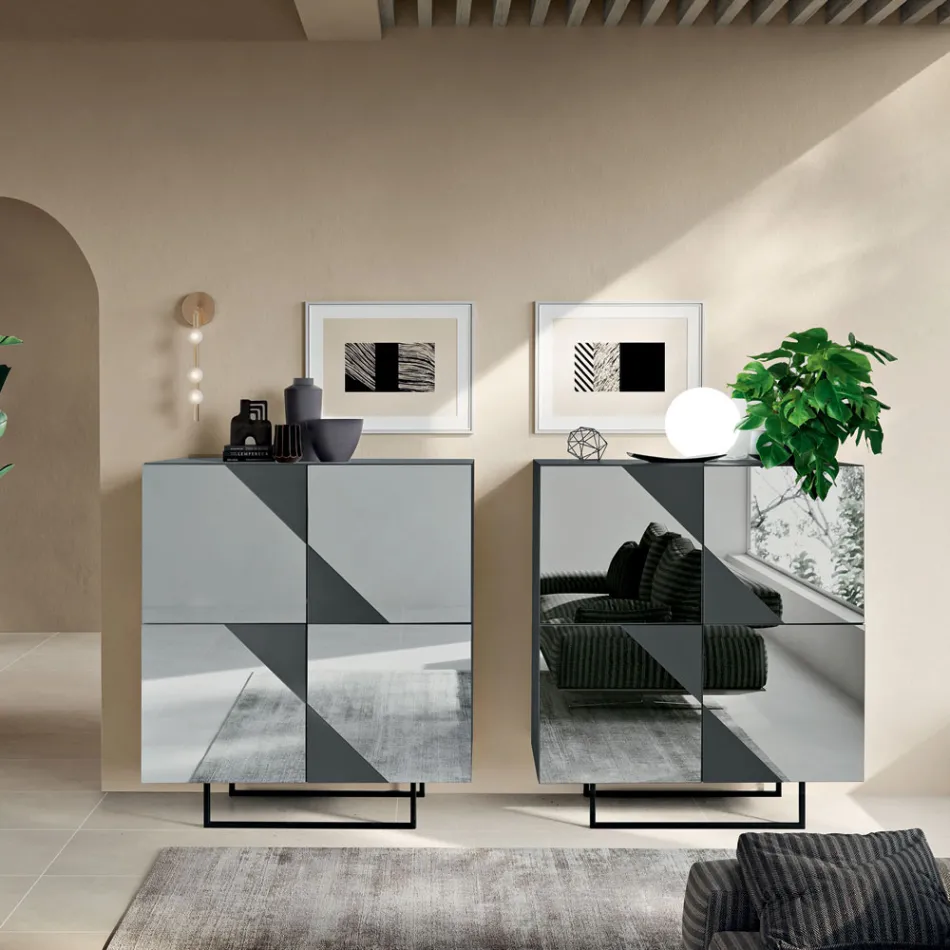 Sideboard with 4 Lacquered MDF Doors Covered in Mirror Glass - Diletta Viadurini