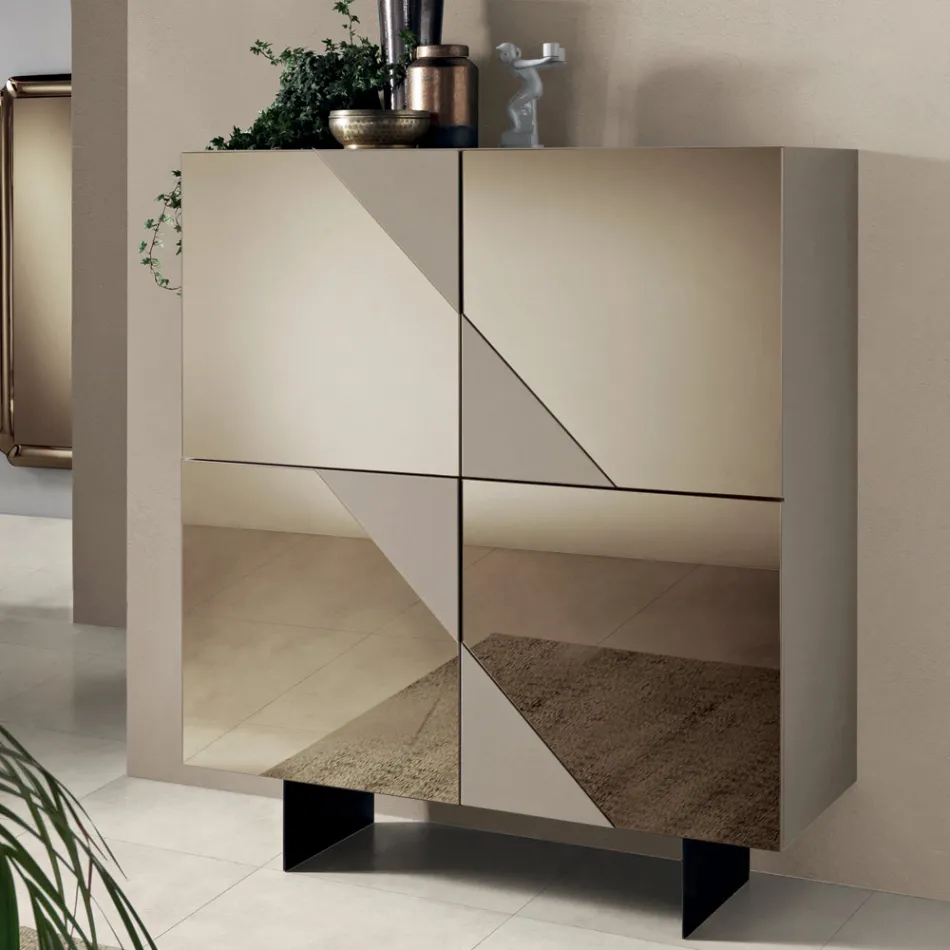 Sideboard with 4 Lacquered MDF Doors Covered in Mirror Glass - Diletta Viadurini