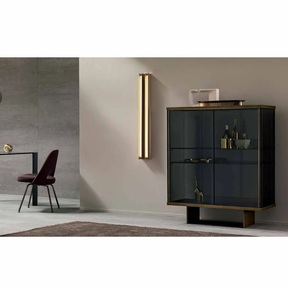 Living Room Sideboard in Smoked Glass and Green Guatemala Marble - Leonarda Viadurini