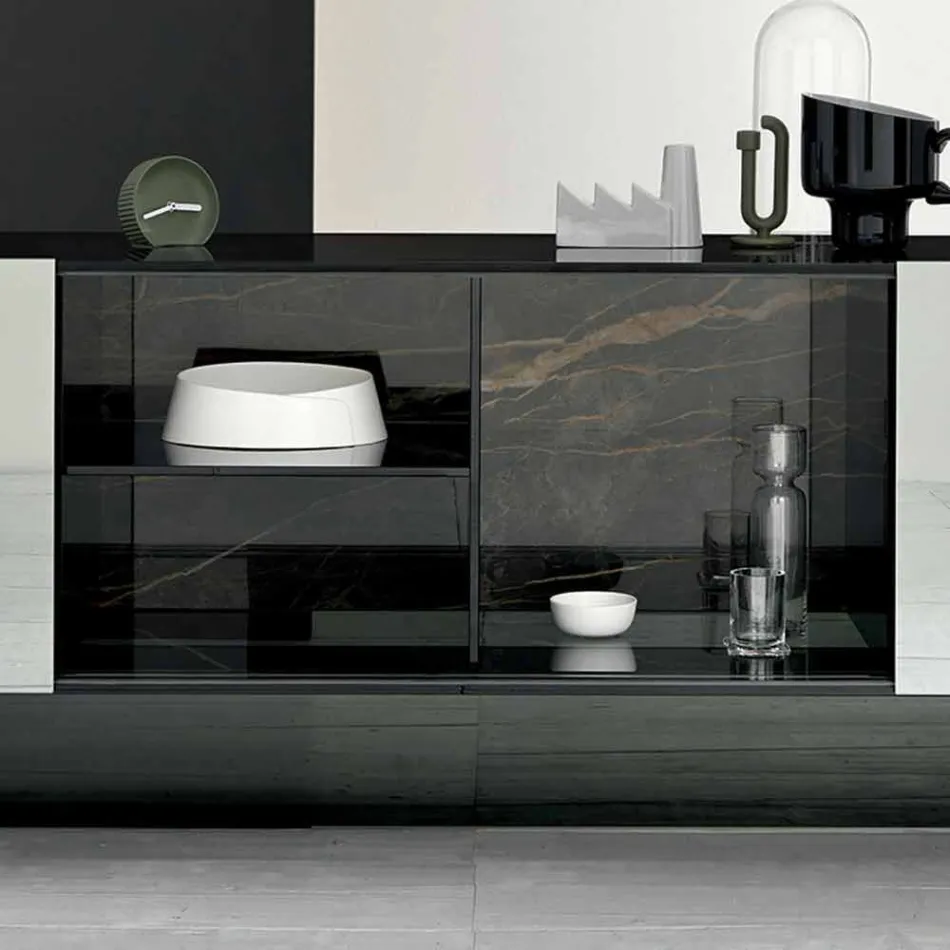 2-Door Design Sideboard in Smoked Glass Made in Italy - Sciocca Viadurini
