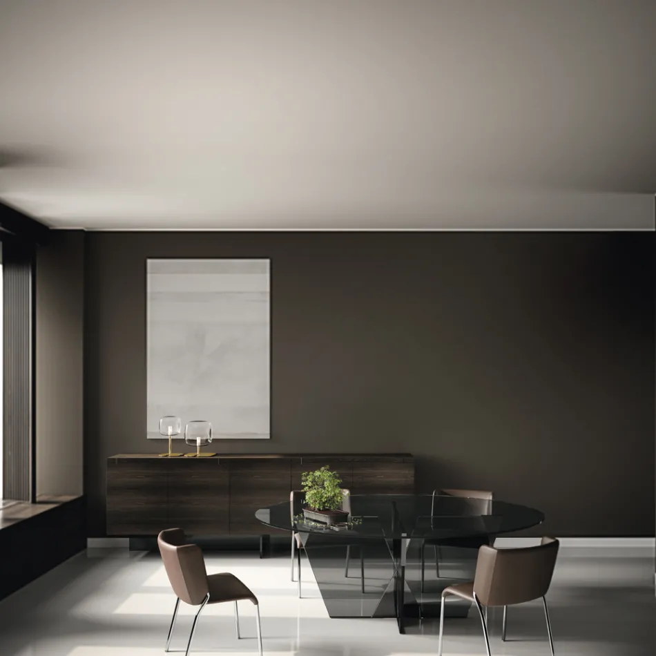 Wooden Sideboard with Glass Structure Made in Italy - Azuki Viadurini