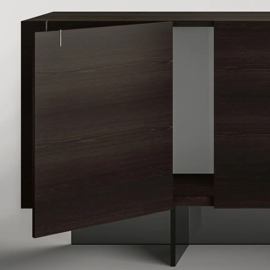 Wooden Sideboard with Glass Structure Made in Italy - Azuki Viadurini