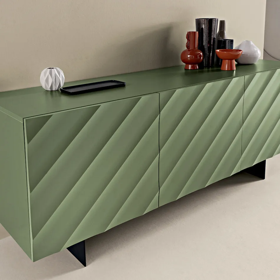 Living Room Sideboard with 3 MDF Doors Available in Various Finishes - Elettra Viadurini