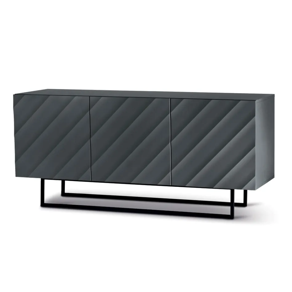 Living Room Sideboard with 3 MDF Doors Available in Various Finishes - Elettra Viadurini