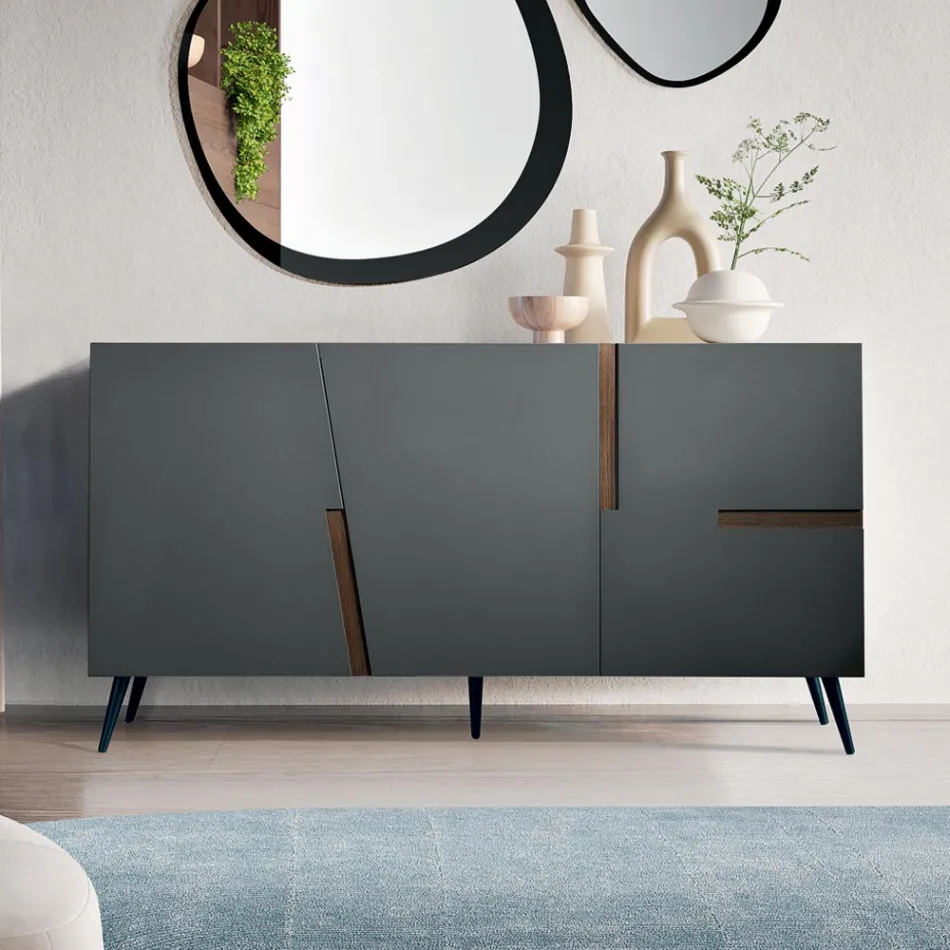 Living Room Sideboard with 3 Doors in Lacquered MDF Made in Italy - Elena Viadurini