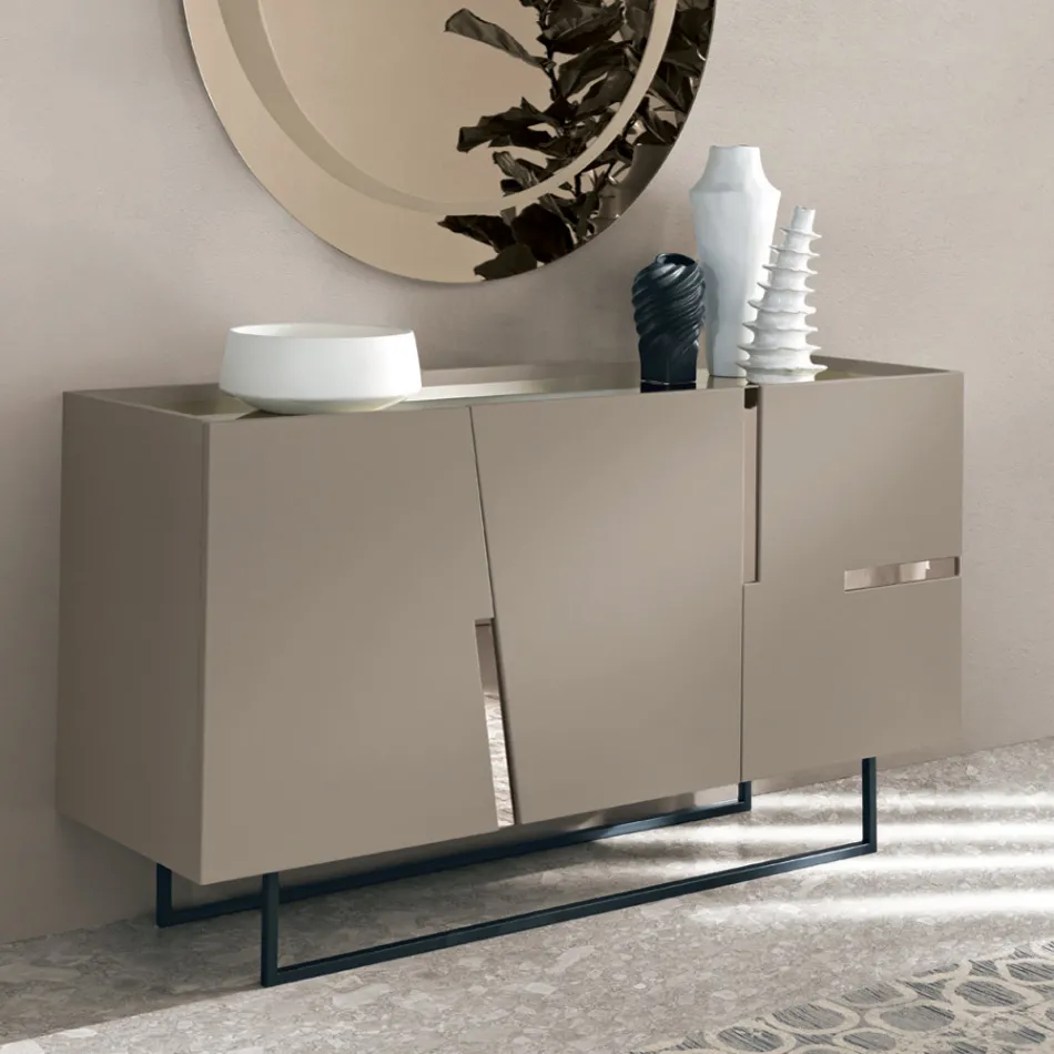Living Room Sideboard with 3 Doors in Lacquered MDF Made in Italy - Elena Viadurini
