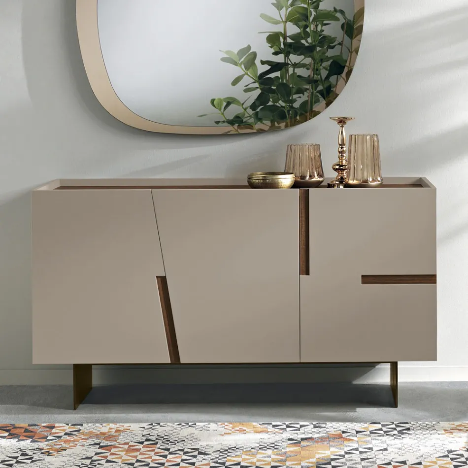 Living Room Sideboard with 3 Doors in Lacquered MDF Made in Italy - Elena Viadurini