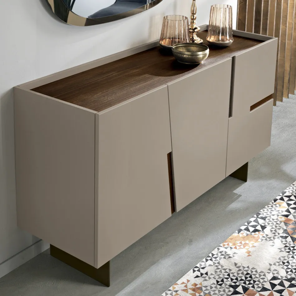 Living Room Sideboard with 3 Doors in Lacquered MDF Made in Italy - Elena Viadurini