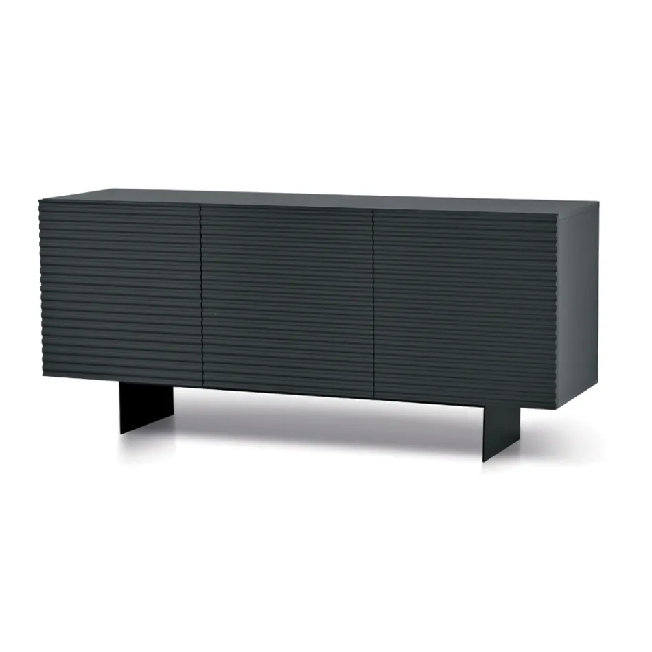 Living Room Sideboard with 3 Doors in MDF Covered in Lacquered PVC Made in Italy - Desideria Viadurini