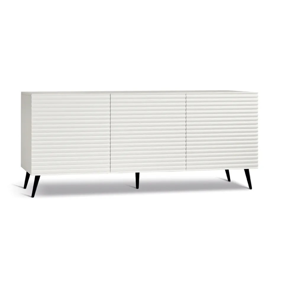 Living Room Sideboard with 3 Doors in MDF Covered in Lacquered PVC Made in Italy - Desideria Viadurini
