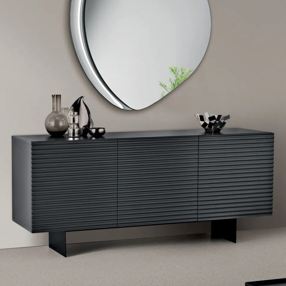 Living Room Sideboard with 3 Doors in MDF Covered in Lacquered PVC Made in Italy - Desideria Viadurini