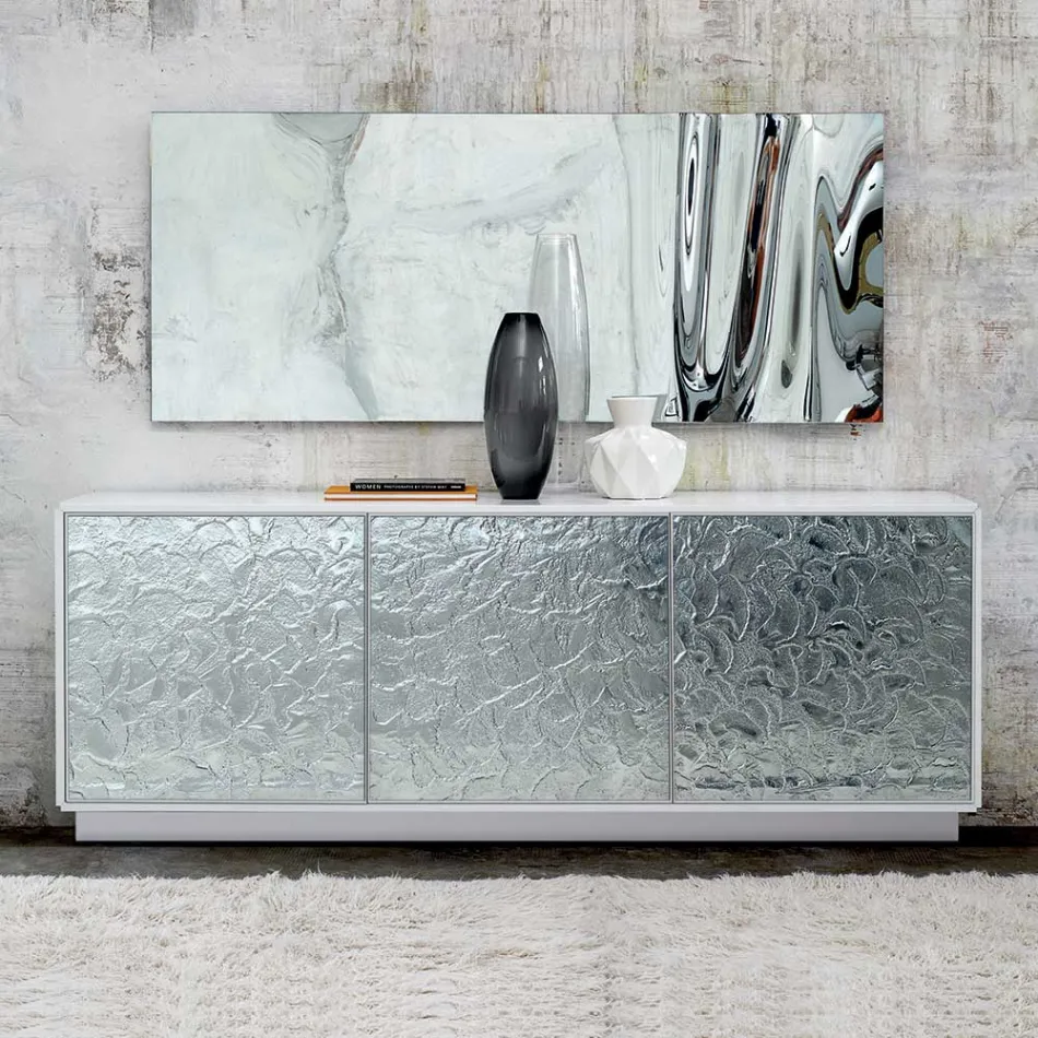 Living Room Sideboard in Matt Lacquered Wood and Glass Made in Italy - Fiorenza Viadurini