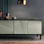 Mobile Living Room Sideboard in Matt Black Wood with Smoked Mirrors and Legs - Senese Viadurini