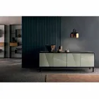 Mobile Living Room Sideboard in Matt Black Wood with Smoked Mirrors and Legs - Senese Viadurini
