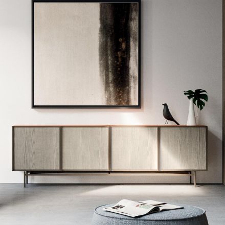 Living Room or Entrance Sideboard in Ecological Wood and Metal 4 Doors Luxury - Aaron Viadurini