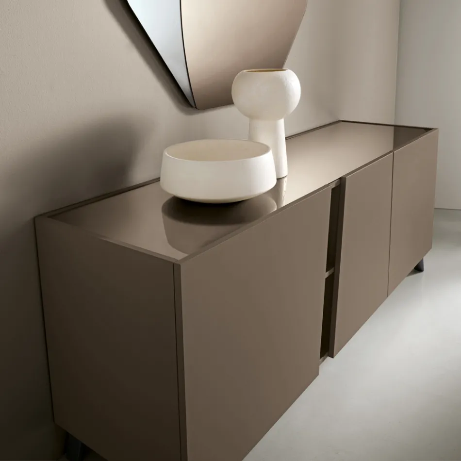 Floor-Standing Sideboard with Three Hinged Doors in Made in Italy Melamine - Calia Viadurini