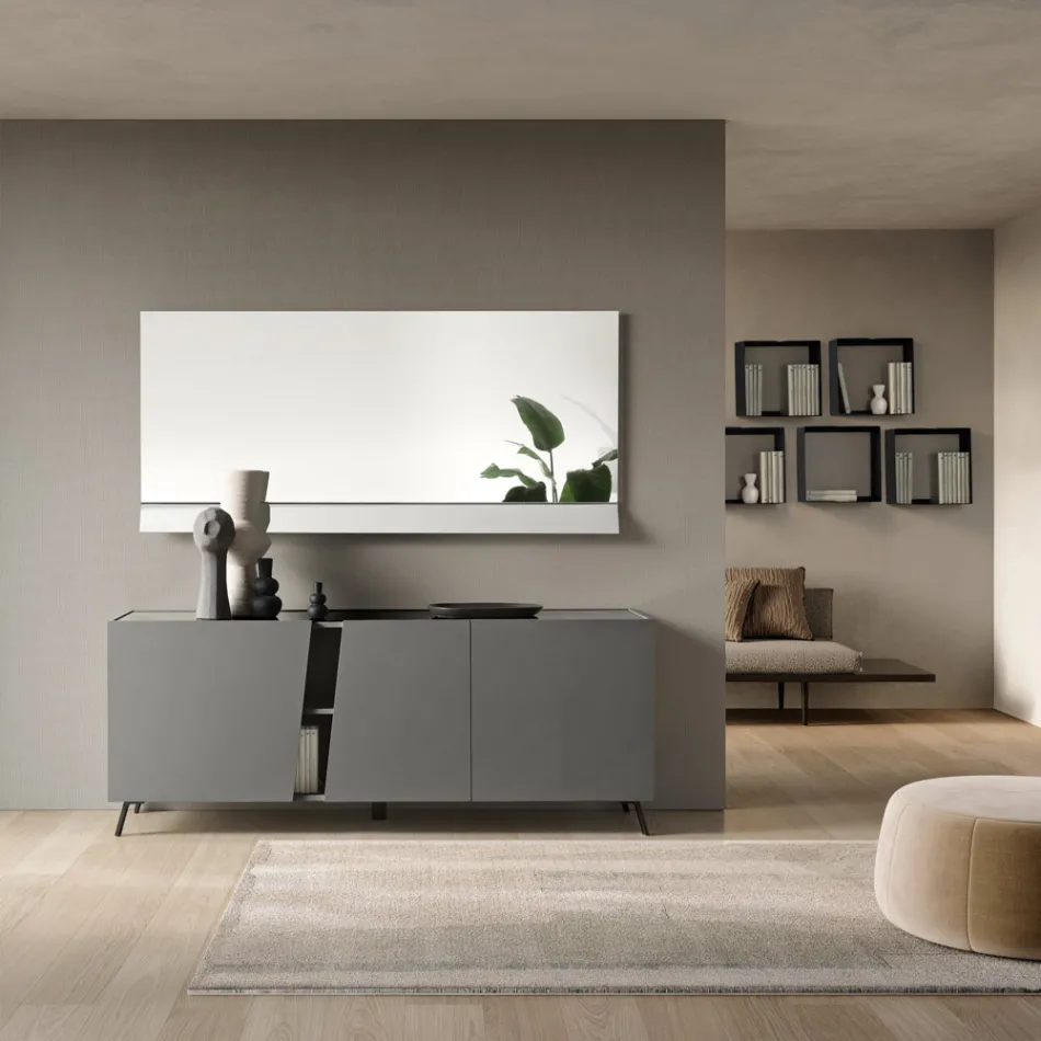 Floor-Standing Sideboard with Three Hinged Doors in Made in Italy Melamine - Calia Viadurini