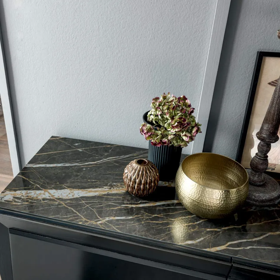 3-Door Wooden Sideboard with Inclined Edge and Ceramic Top - Mondolfo Viadurini