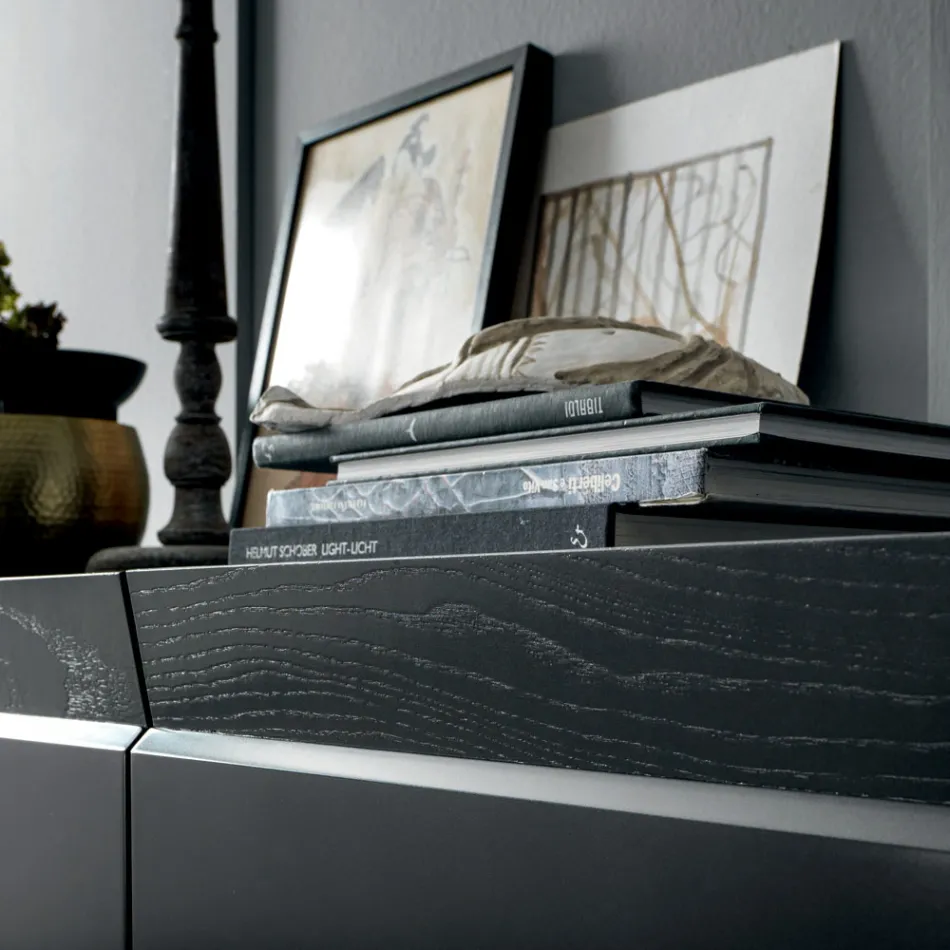 3-Door Wooden Sideboard with Inclined Edge and Ceramic Top - Mondolfo Viadurini