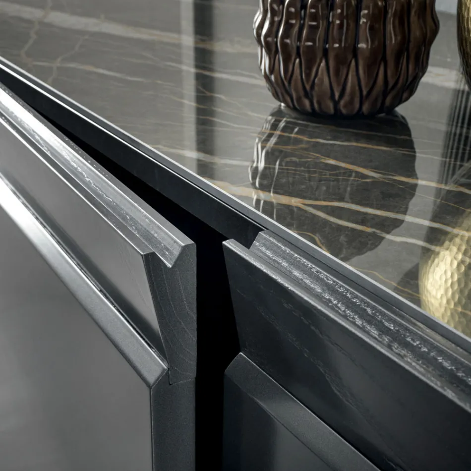 3-Door Wooden Sideboard with Inclined Edge and Ceramic Top - Mondolfo Viadurini