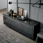 3-Door Wooden Sideboard with Inclined Edge and Ceramic Top - Mondolfo Viadurini