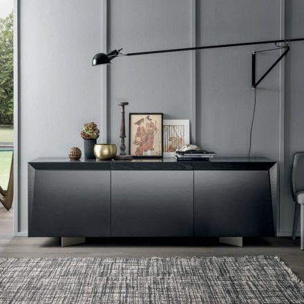 3-Door Wooden Sideboard with Inclined Edge and Ceramic Top - Mondolfo Viadurini